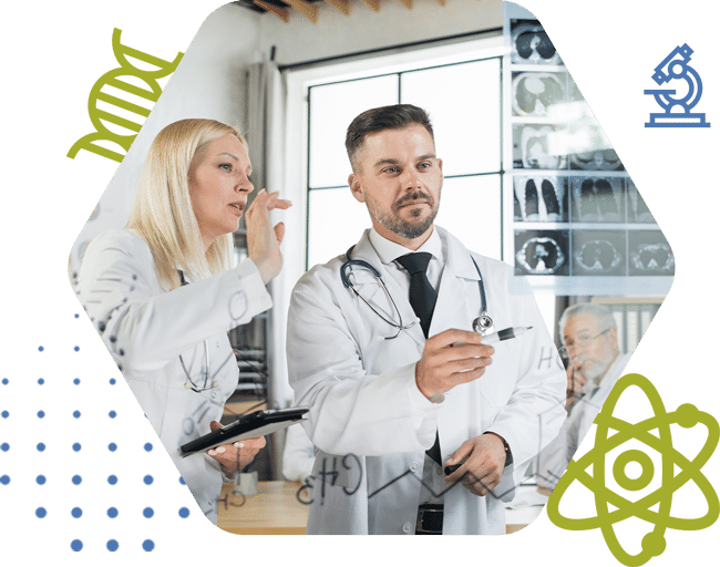 Two colleagues with tablet discussing x ray scan