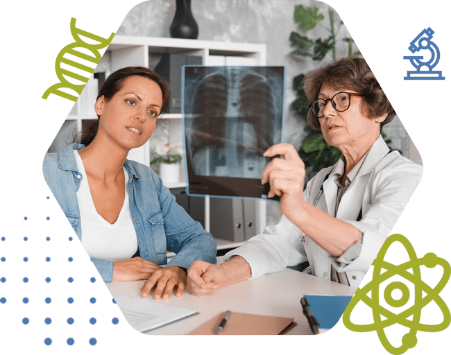 doctor checking x-ray with paitent