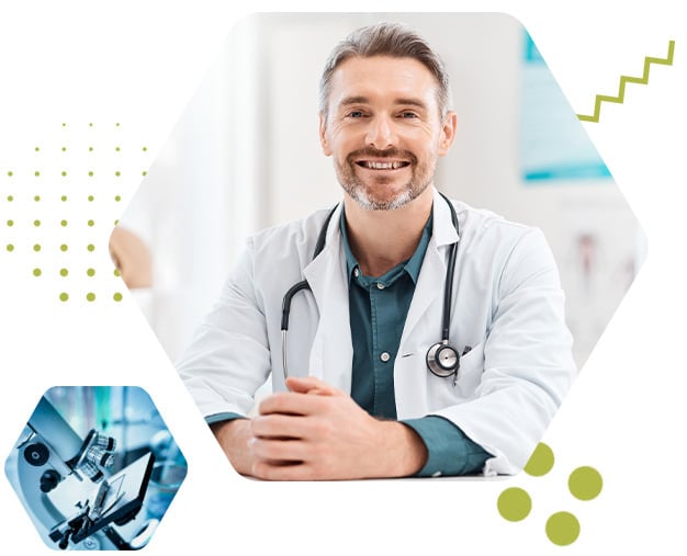 Superheroes wear stethoscopes. Portrait of a mature doctor working in a medical office.