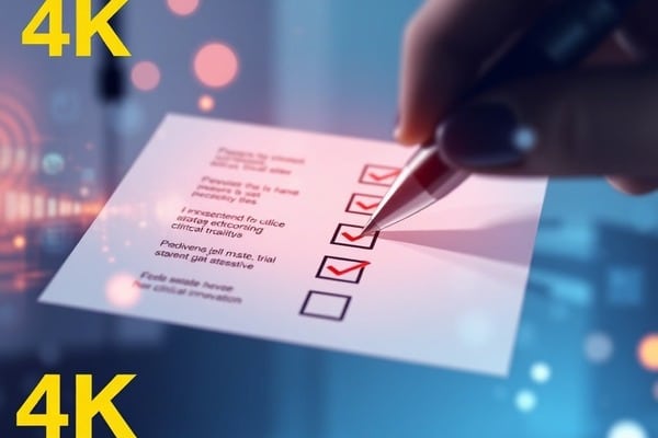 Pen checking boxes on clinical trial site checklist
