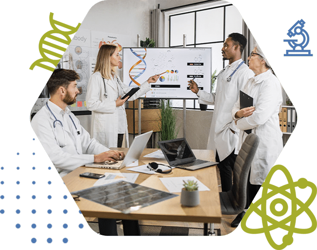 dna reports on screens and doctor are checking