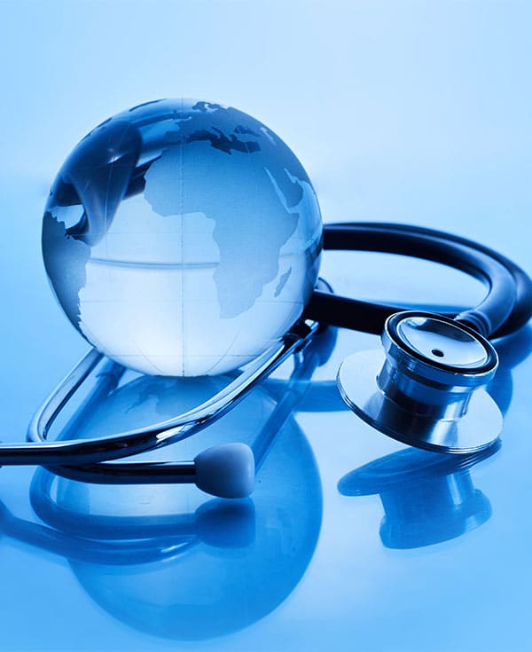 blue worl globe with microscope