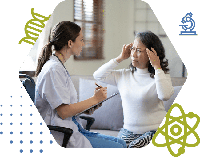 old lady telling doctor about the migraine